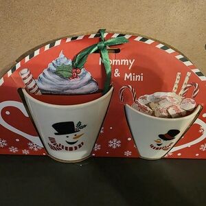Mommy And Me Festive Snowman Mug Set with Candy Cane Design